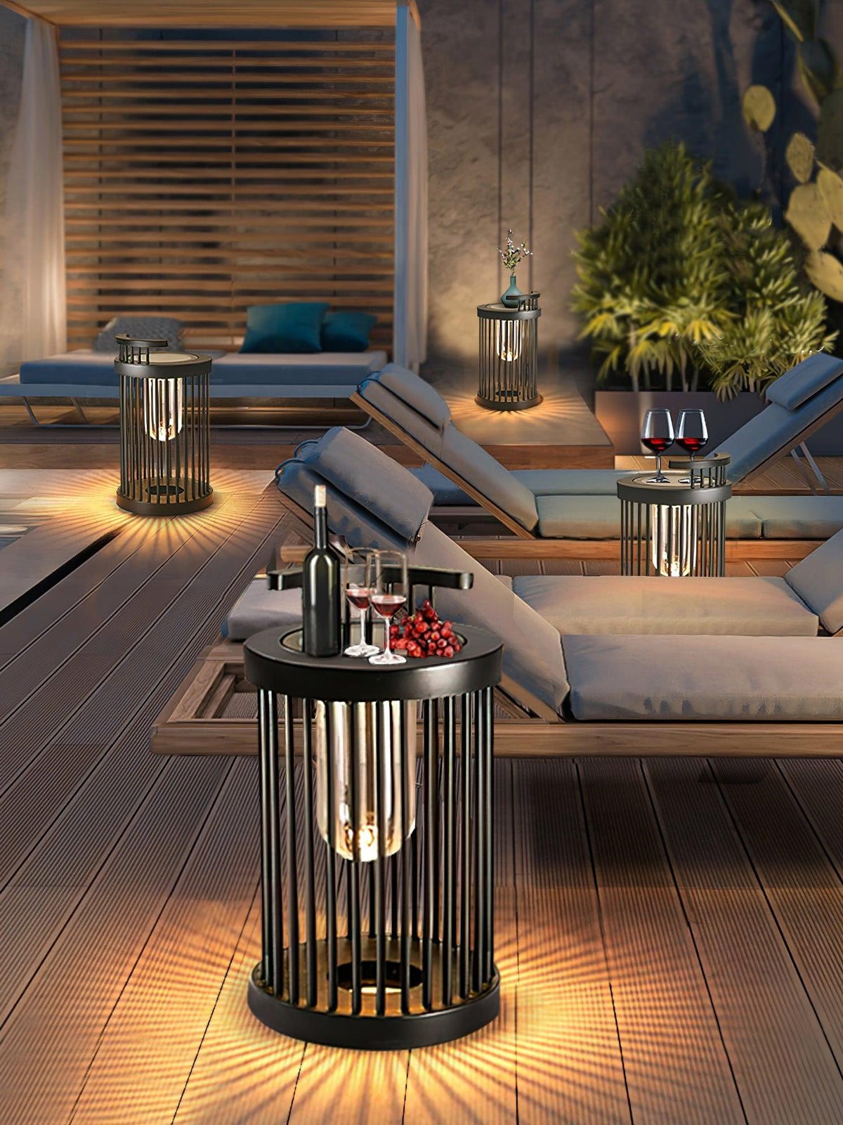 Art Deco Hurricane Ruhlmann Outdoor LED Table Lamp in Black