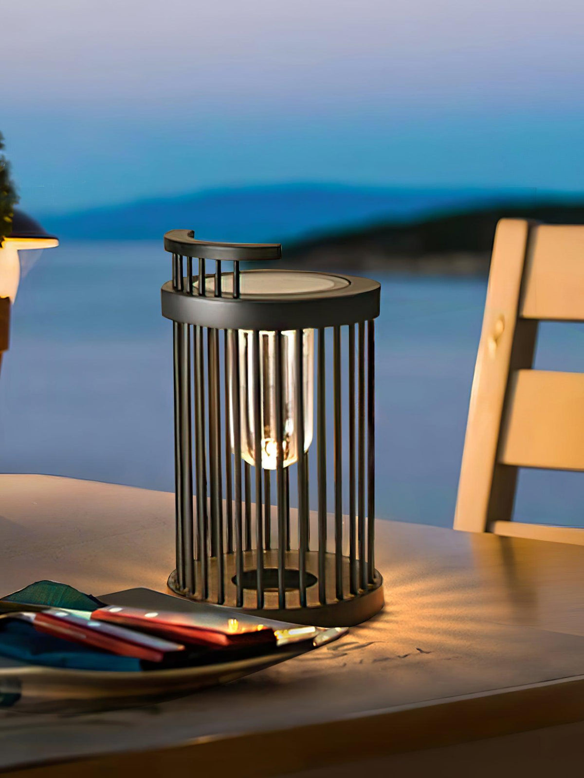 Art Deco Hurricane Ruhlmann Outdoor LED Table Lamp in Black