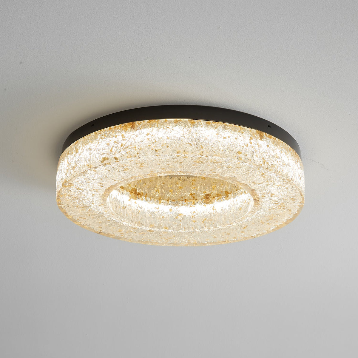 Ice Crack Circle Flush Mount Ceiling Light in Brass and Resin