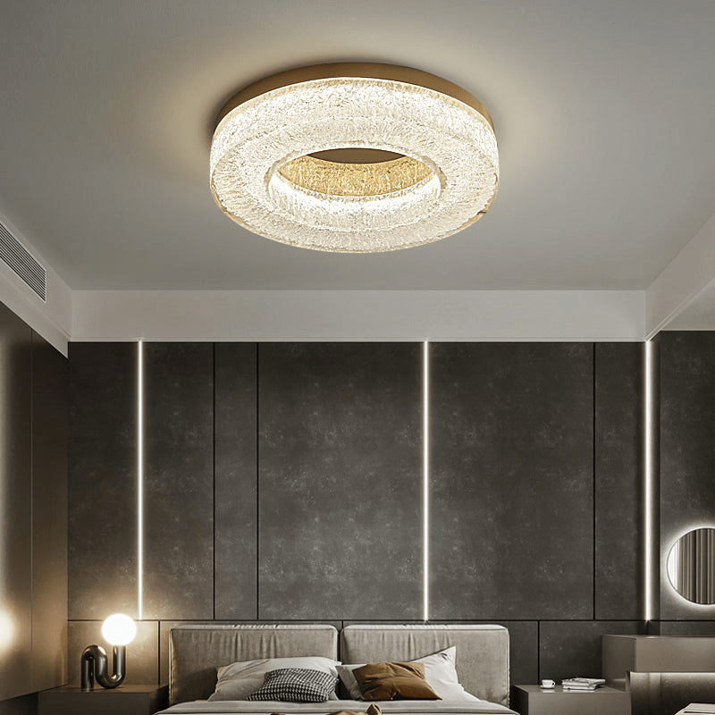 Ice Crack Circle Flush Mount Ceiling Light in Brass and Resin