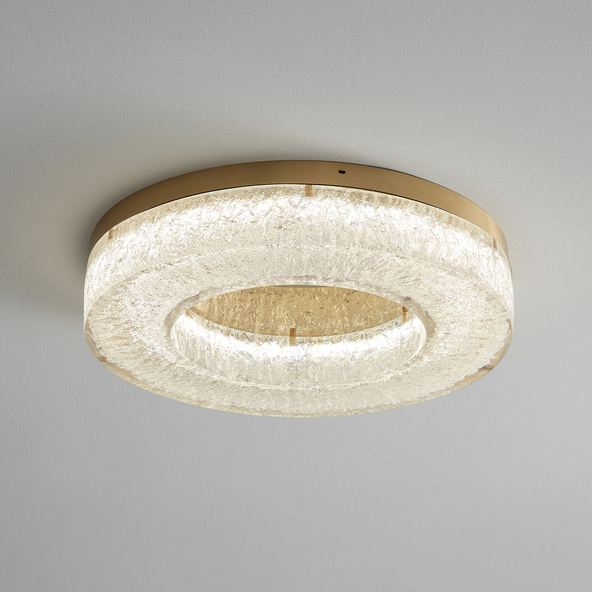 Ice Crack Circle Flush Mount Ceiling Light in Brass and Resin