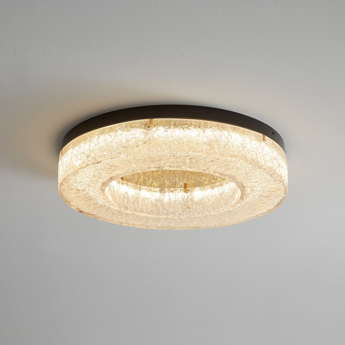 Ice Crack Circle Flush Mount Ceiling Light in Brass and Resin