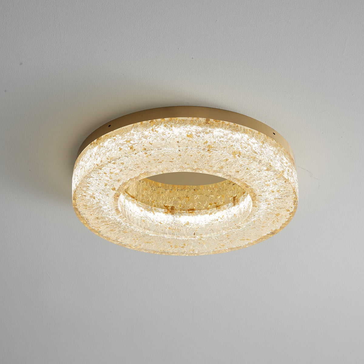 Ice Crack Circle Flush Mount Ceiling Light in Brass and Resin
