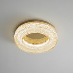 Ice Crack Circle Flush Mount Ceiling Light in Brass and Resin