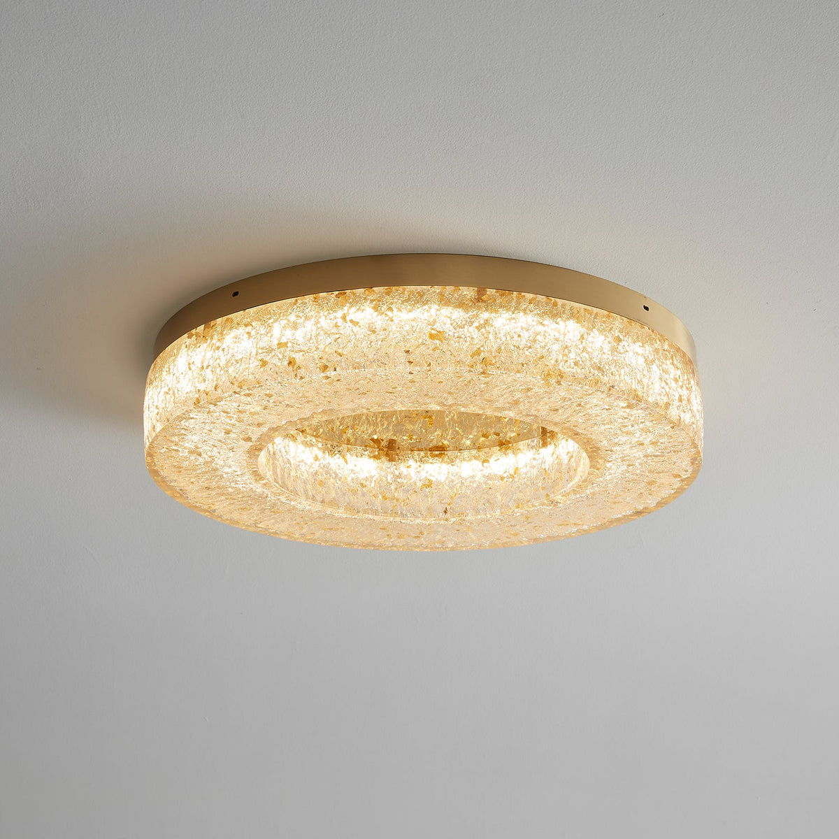 Ice Crack Circle Flush Mount Ceiling Light in Brass and Resin