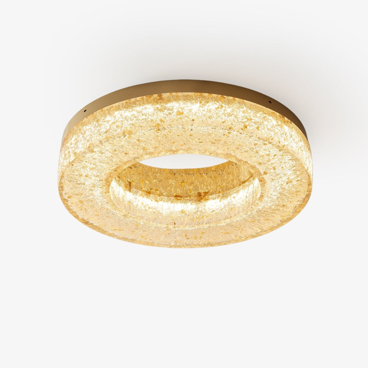 Ice Crack Circle Flush Mount Ceiling Light in Brass and Resin