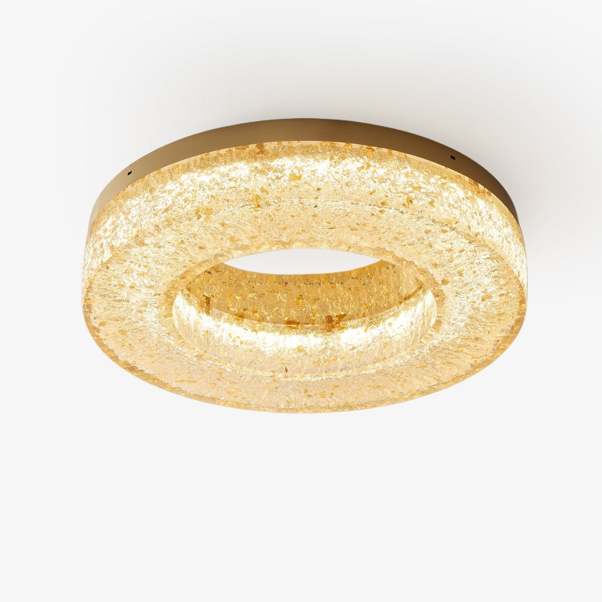 Ice Crack Circle Flush Mount Ceiling Light in Brass and Resin