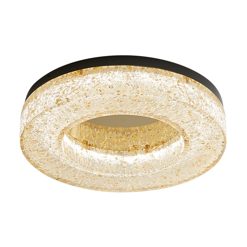 Ice Crack Circle Flush Mount Ceiling Light in Brass and Resin
