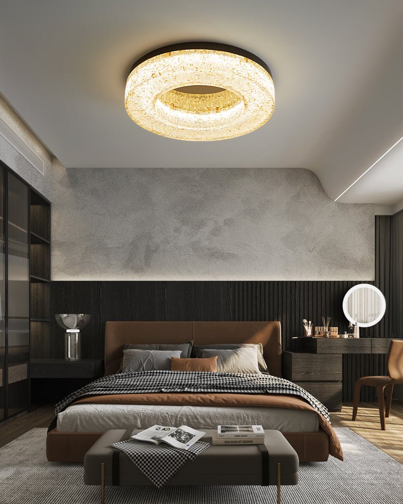Ice Crack Circle Flush Mount Ceiling Light in Brass and Resin