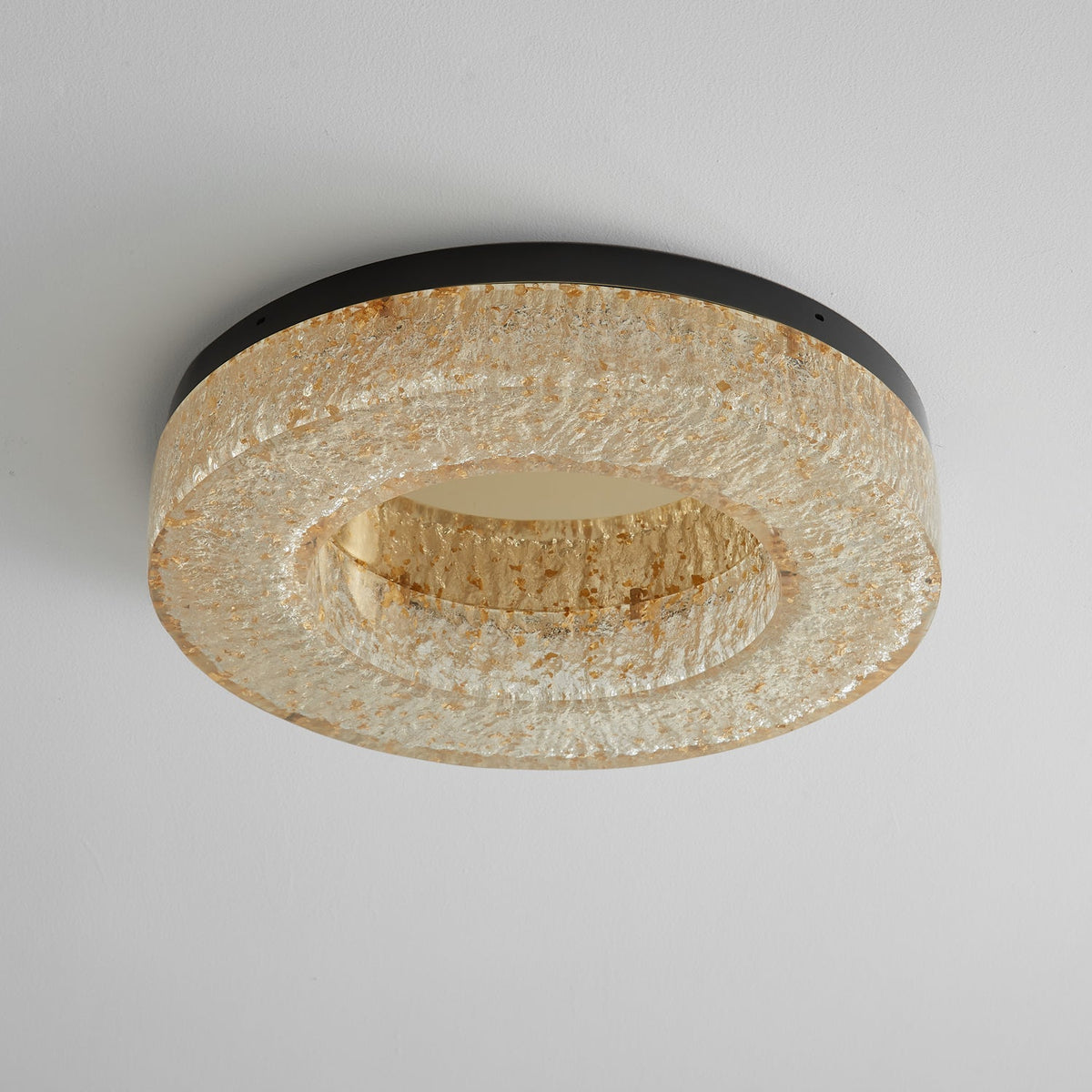 Ice Crack Circle Flush Mount Ceiling Light in Brass and Resin