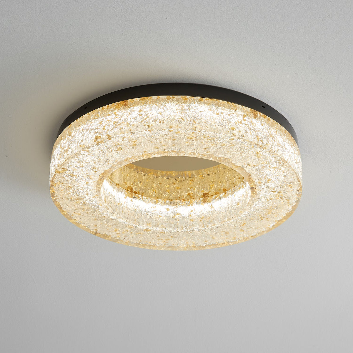 Ice Crack Circle Flush Mount Ceiling Light in Brass and Resin