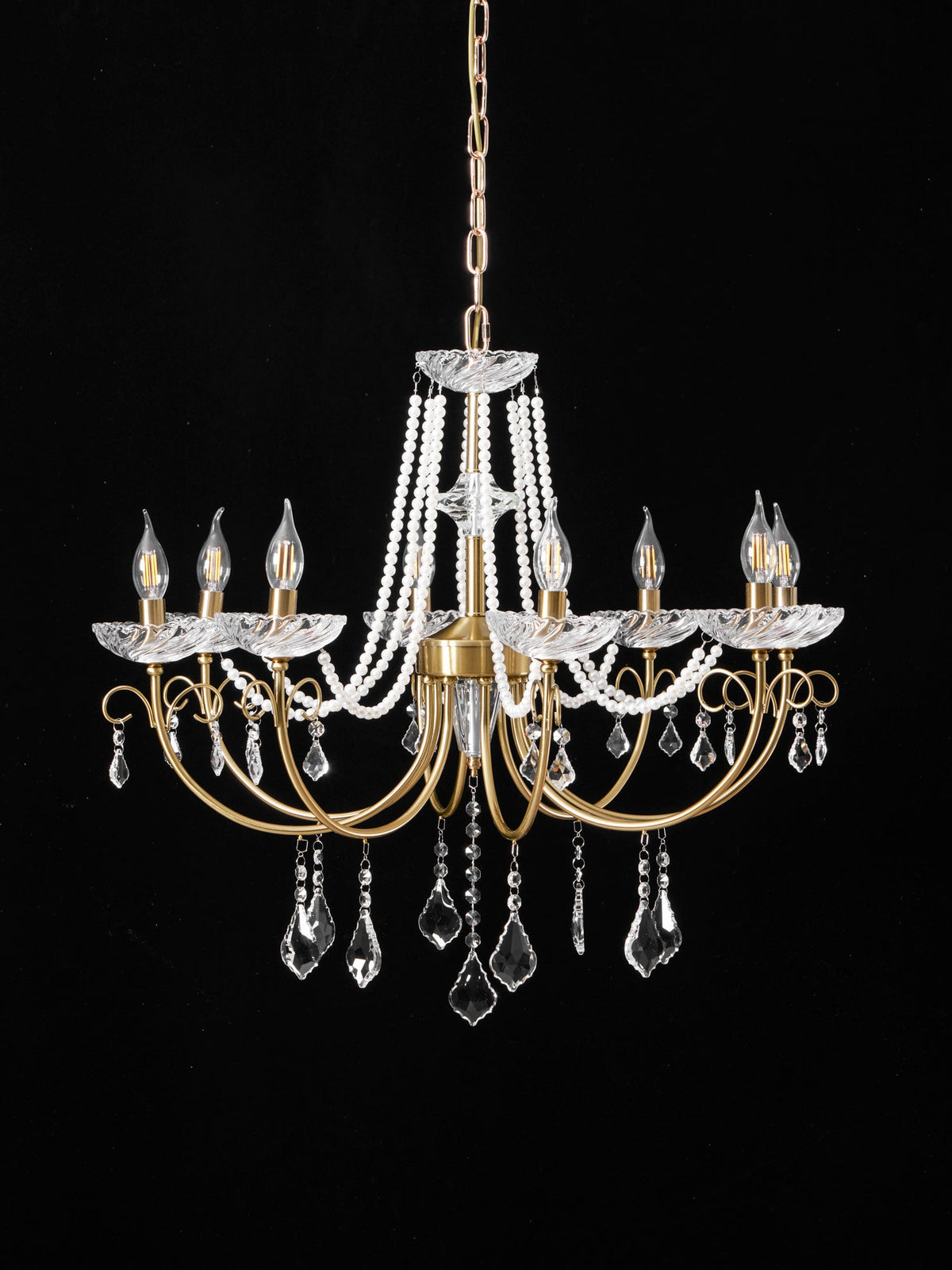 Imperial Pearl Crystal Chandelier – Gold Finish, E14, 6 & 8 Light Options
