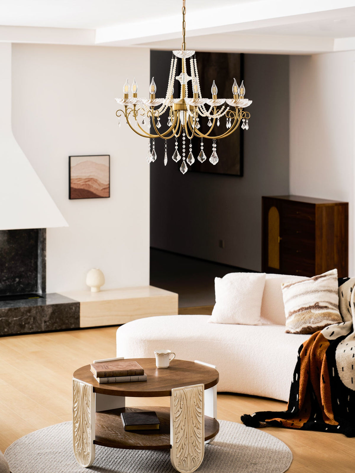 Imperial Pearl Crystal Chandelier – Gold Finish, E14, 6 & 8 Light Options