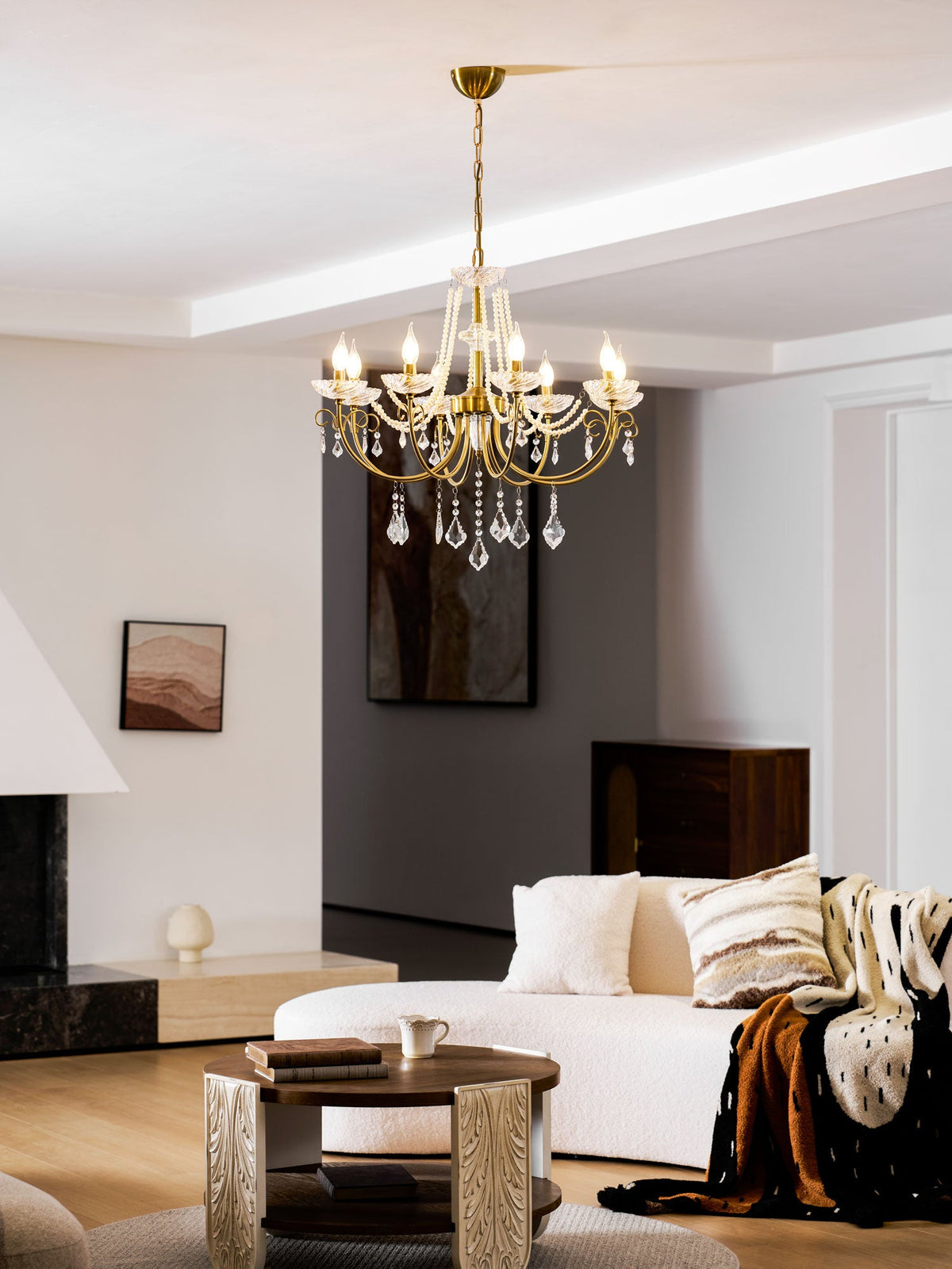 Imperial Pearl Crystal Chandelier – Gold Finish, E14, 6 & 8 Light Options