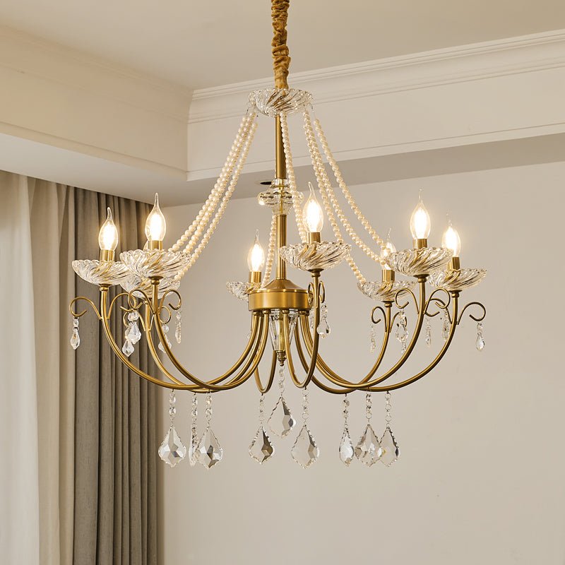 Imperial Pearl Crystal Chandelier – Gold Finish, E14, 6 & 8 Light Options