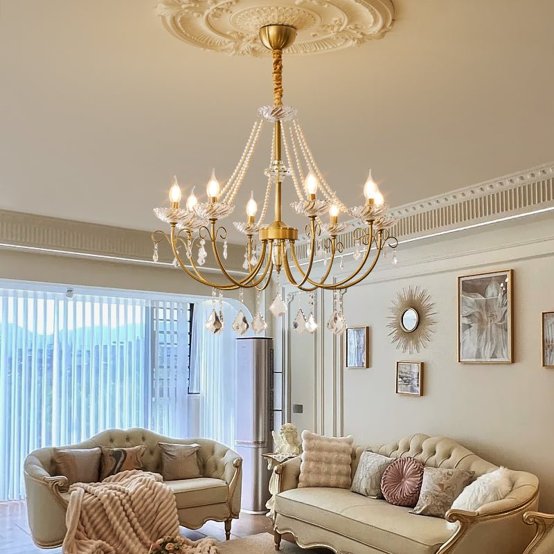 Imperial Pearl Crystal Chandelier – Gold Finish, E14, 6 & 8 Light Options