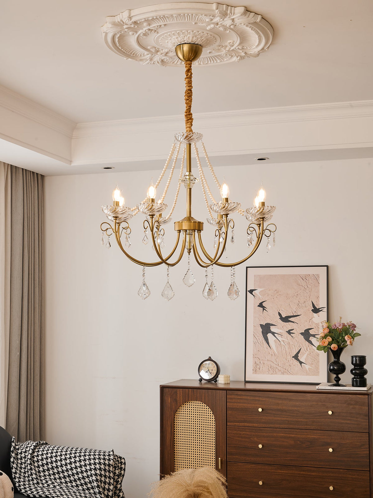 Imperial Pearl Crystal Chandelier – Gold Finish, E14, 6 & 8 Light Options