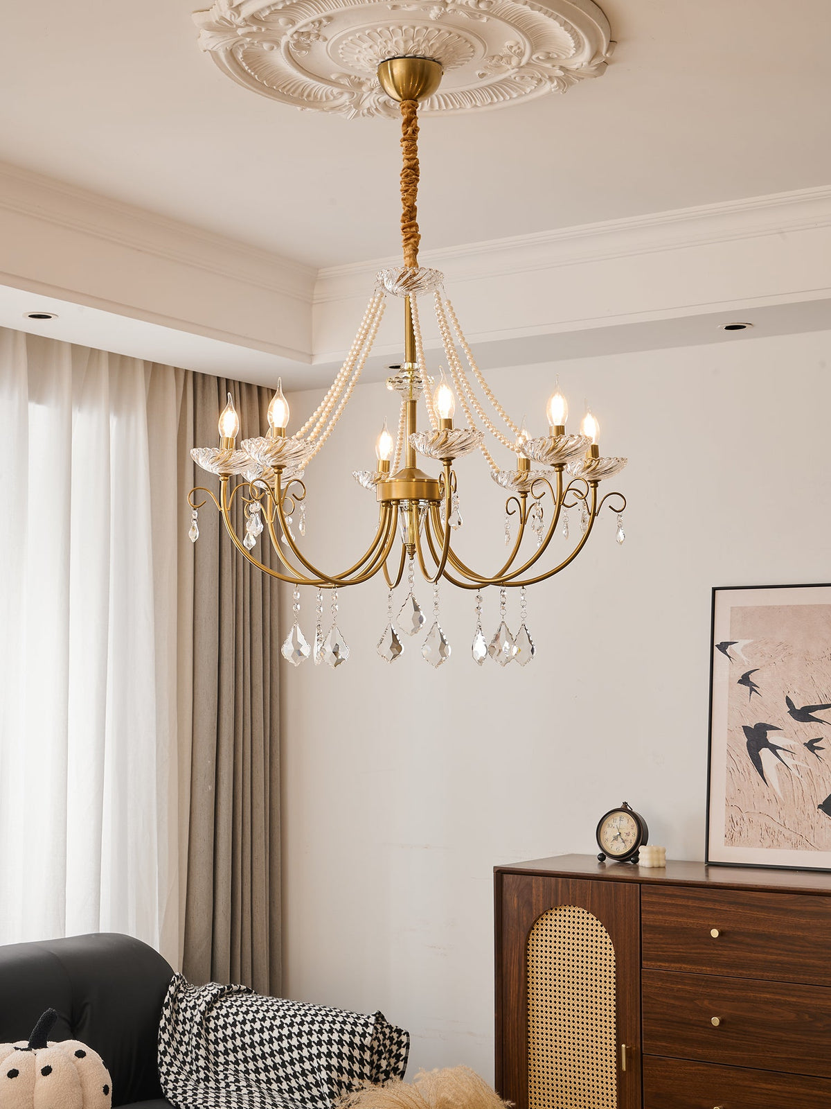 Imperial Pearl Crystal Chandelier – Gold Finish, E14, 6 & 8 Light Options