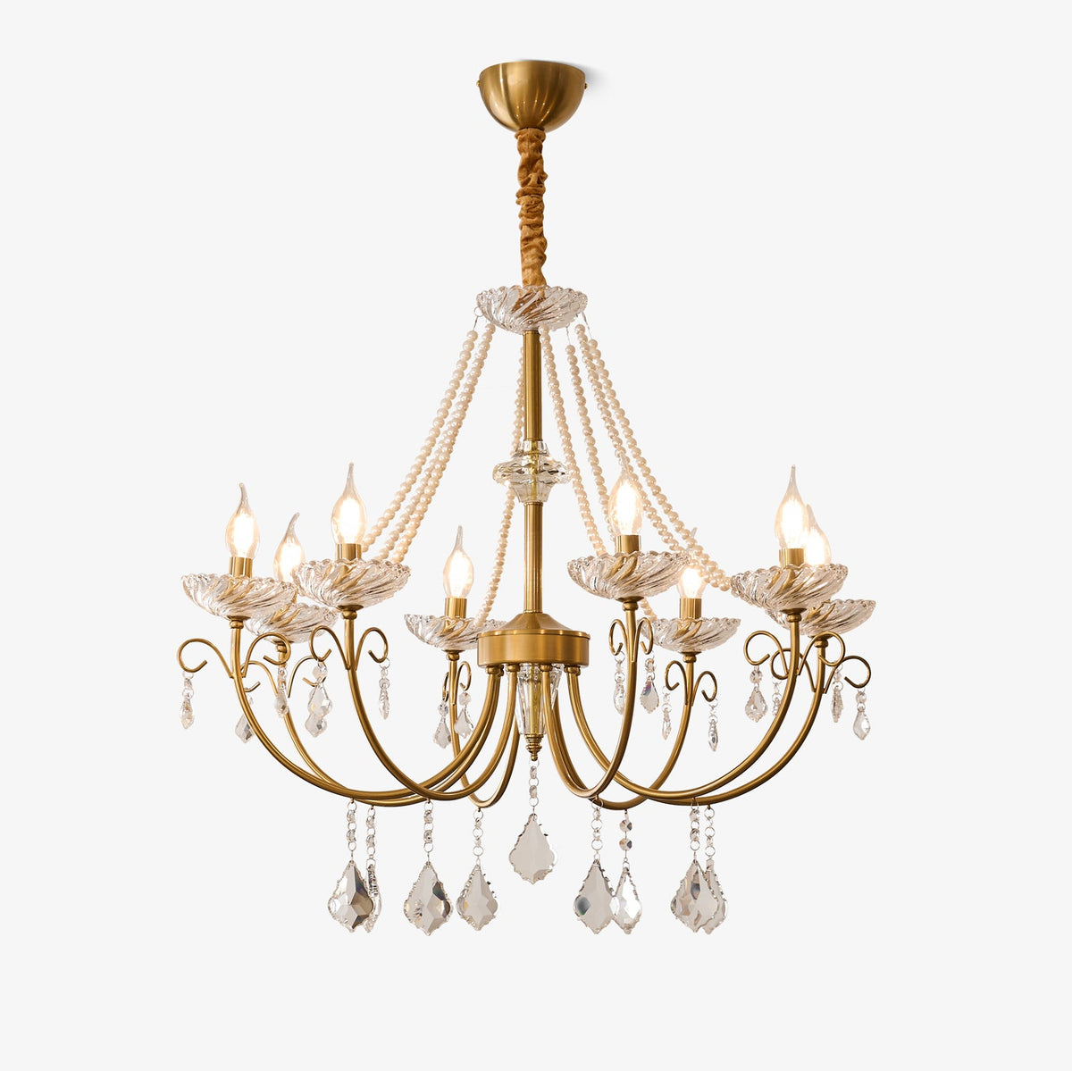 Imperial Pearl Crystal Chandelier – Gold Finish, E14, 6 & 8 Light Options