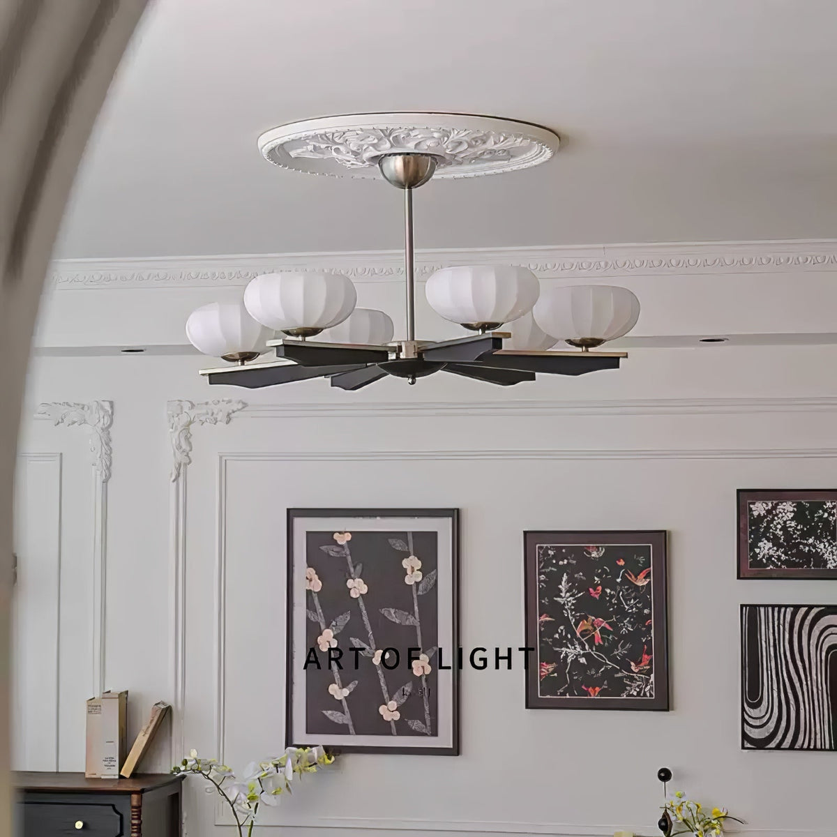 Imperium Modern Glass Wood Chandelier for Dining Room and Foyer