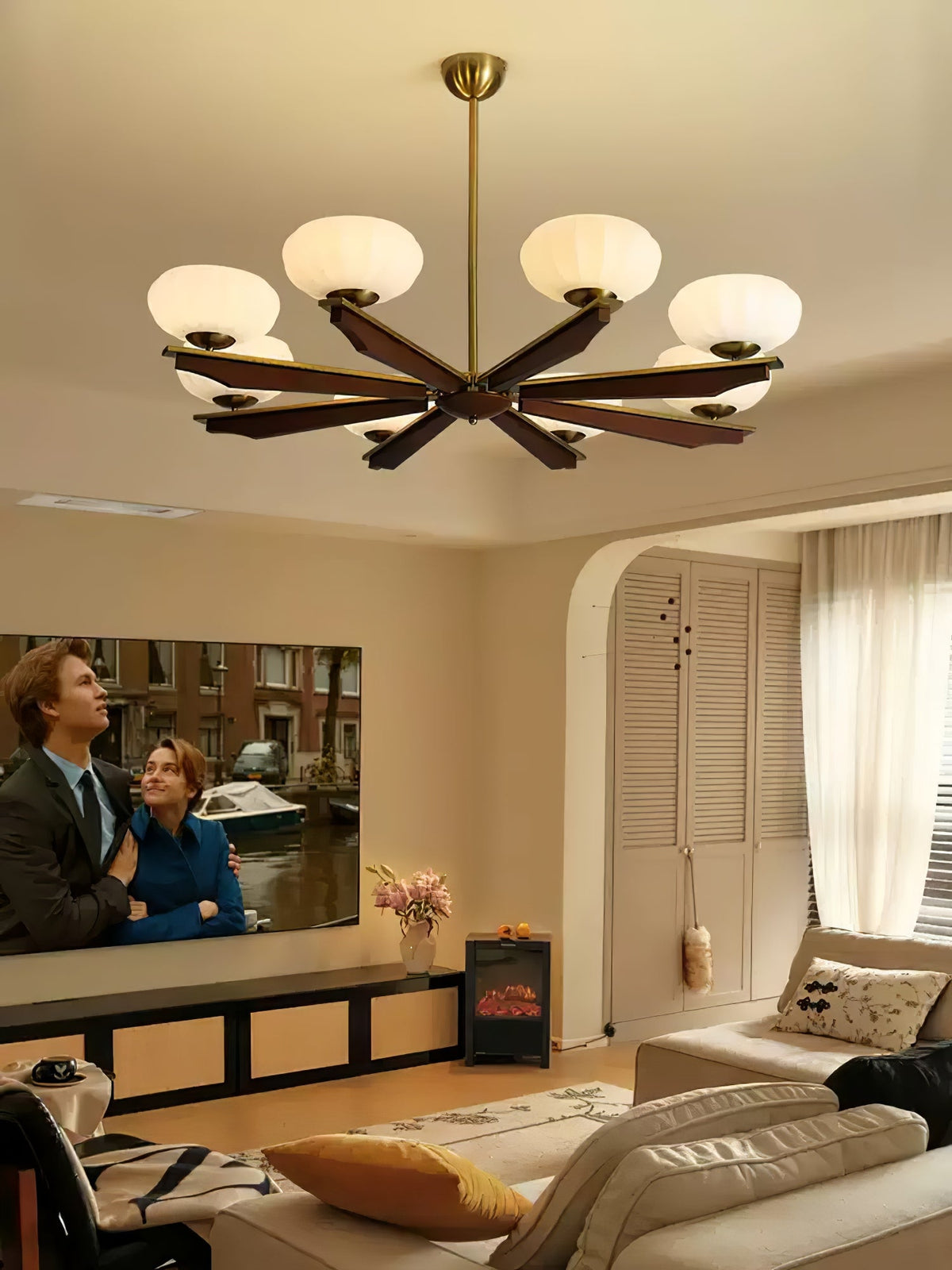 Imperium Modern Glass Wood Chandelier for Dining Room and Foyer