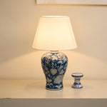 Indigo Ceramic Table Lamp with Floral Vine Motif for Living Room & Bedroom