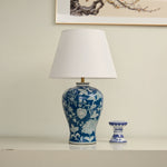 Indigo Ceramic Table Lamp with Floral Vine Motif for Living Room & Bedroom