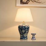 Indigo Ceramic Table Lamp with Floral Vine Motif for Living Room & Bedroom