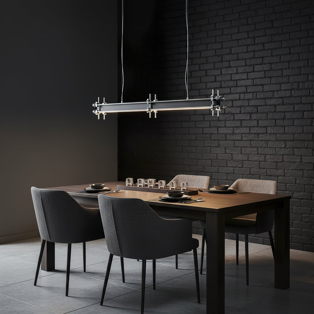 Industrial Axis Linear LED Pendant Light for Kitchen Island, Modern Metal Hanging Lamp