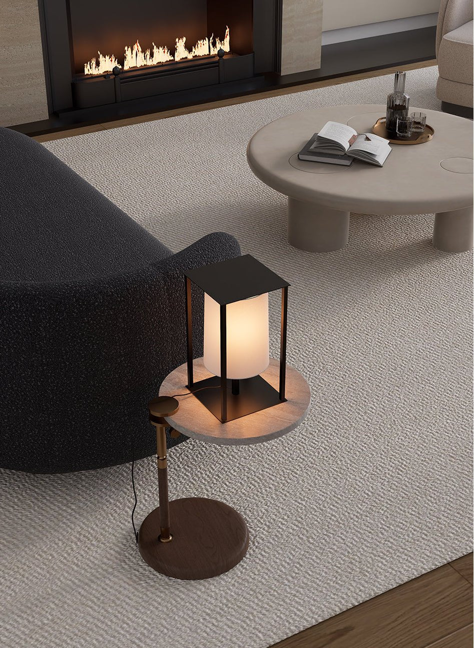 Industrial Cage Frame Table Lamp with Paper Shade