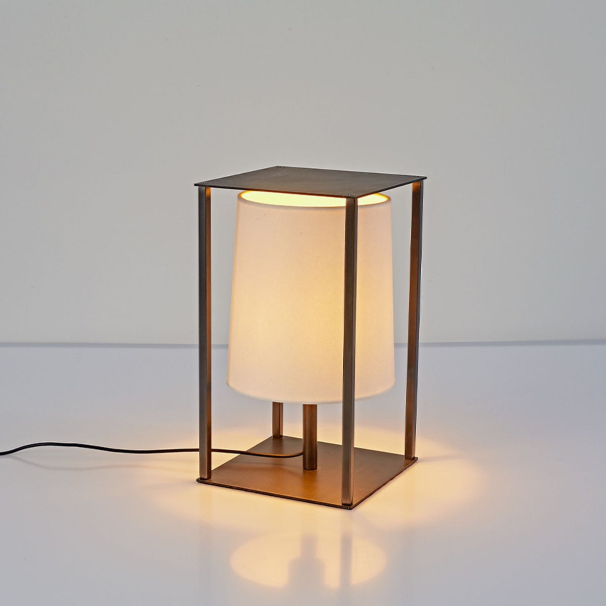 Industrial Cage Frame Table Lamp with Paper Shade