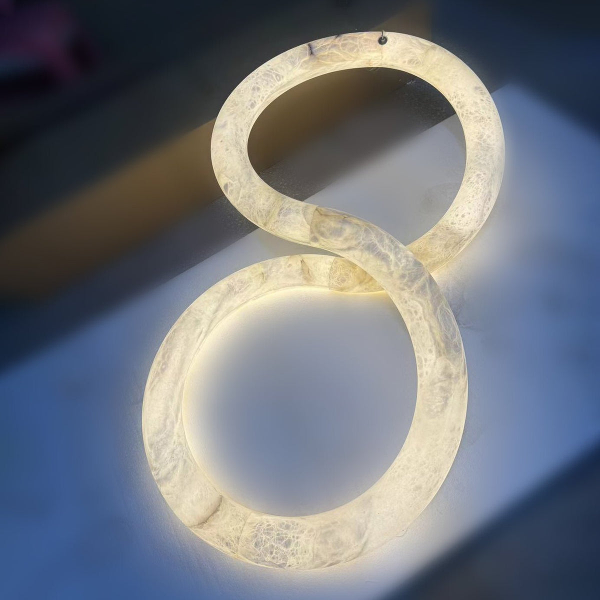 Infinity Alabaster Pendant Light in Brass and Leather
