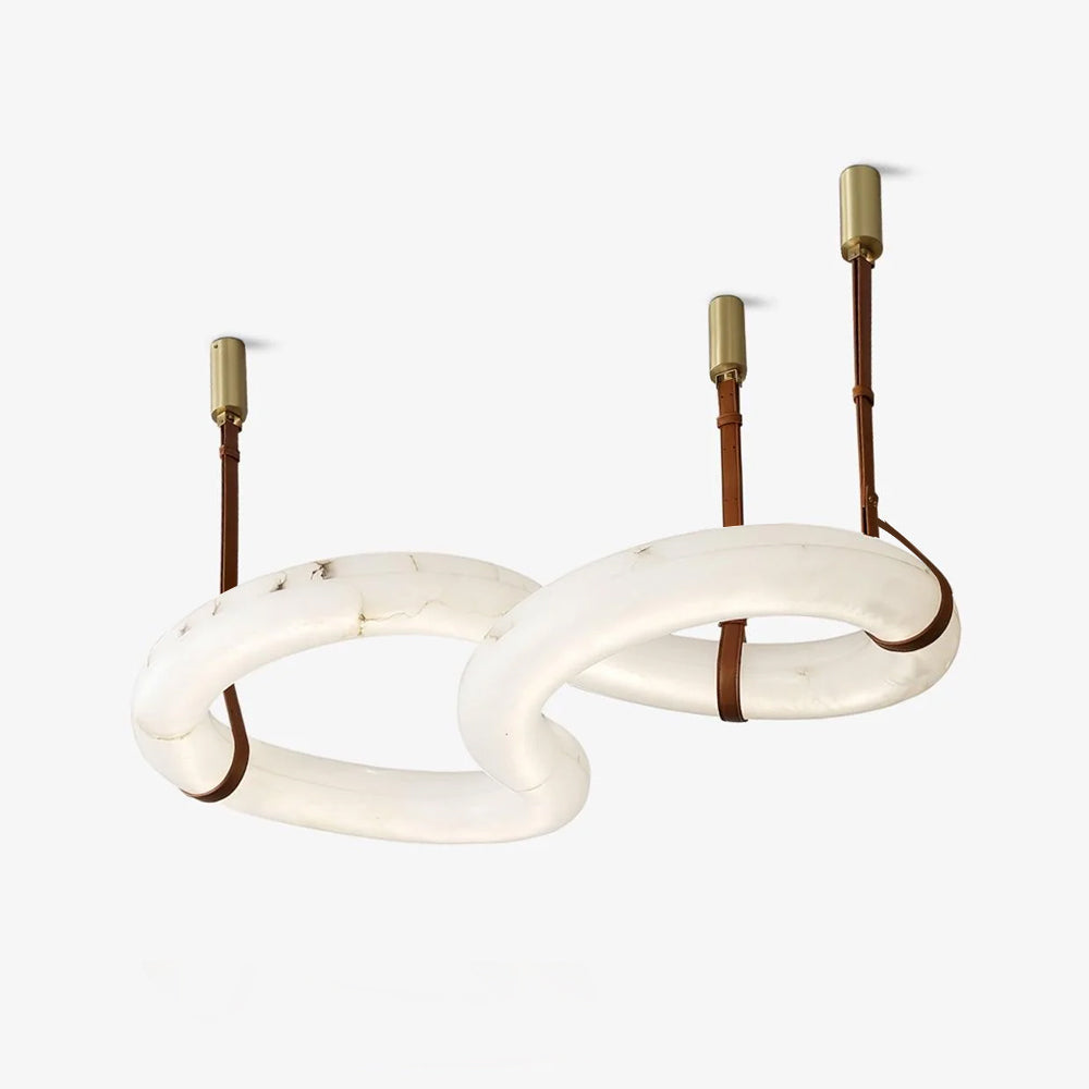 Infinity Alabaster Pendant Light in Brass and Leather