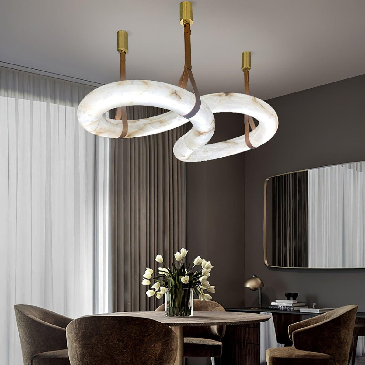 Infinity Alabaster Pendant Light in Brass and Leather