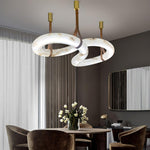 Infinity Alabaster Pendant Light in Brass and Leather