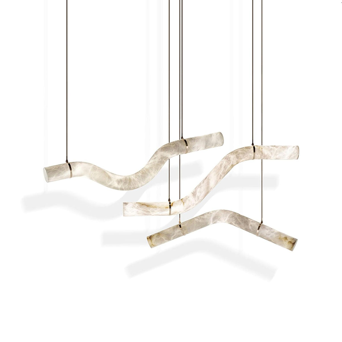 Infinity Alabaster Pendant Light in Brass and Leather