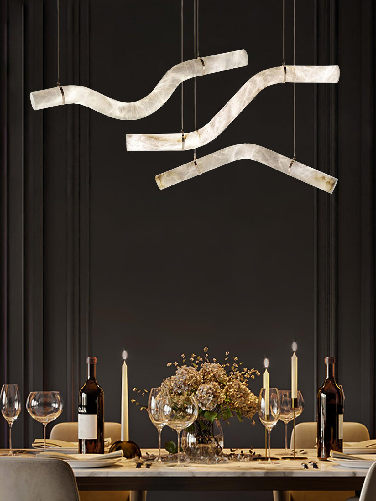 Infinity Alabaster Pendant Light in Brass and Leather