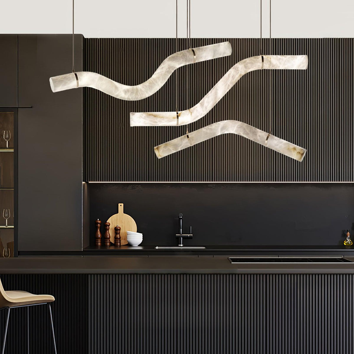 Infinity Alabaster Pendant Light in Brass and Leather