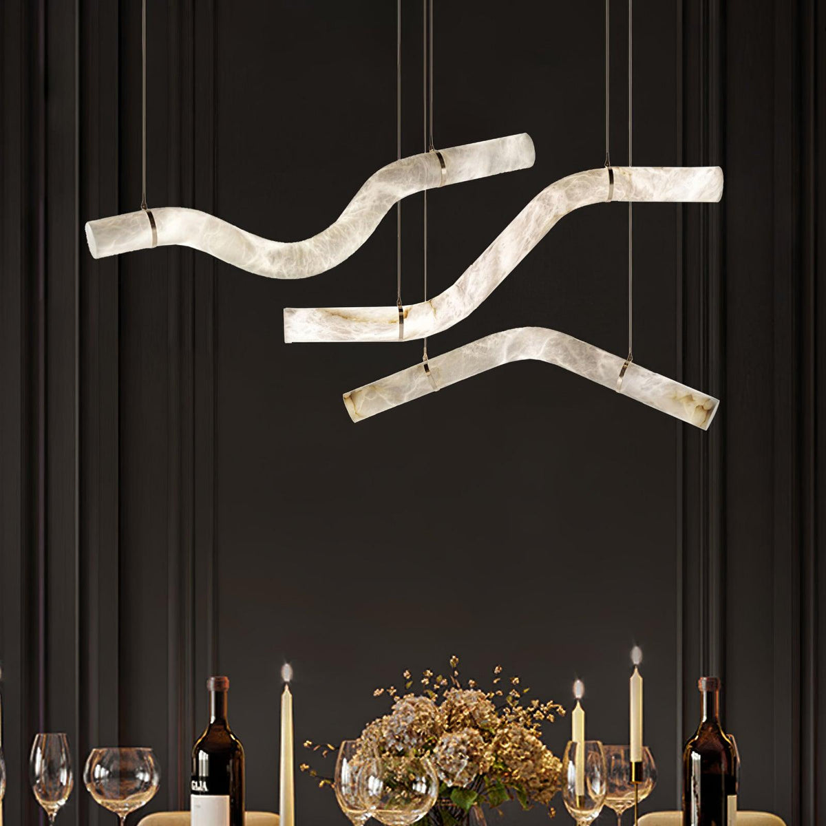 Infinity Alabaster Pendant Light in Brass and Leather