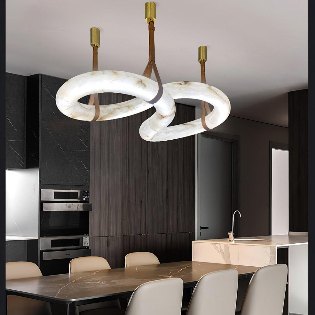 Infinity Alabaster Pendant Light in Brass and Leather