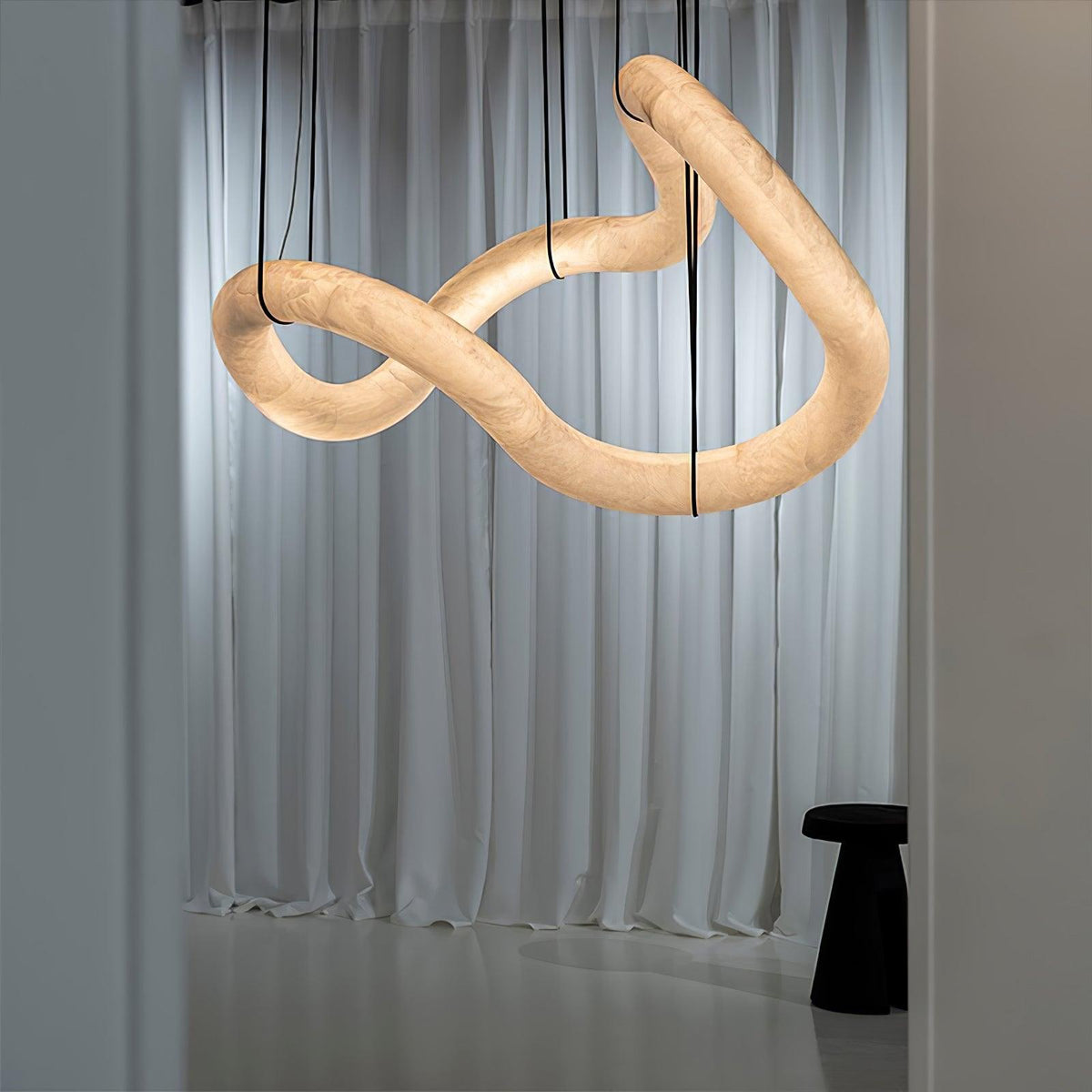 Infinity Alabaster Pendant Light in Brass and Leather