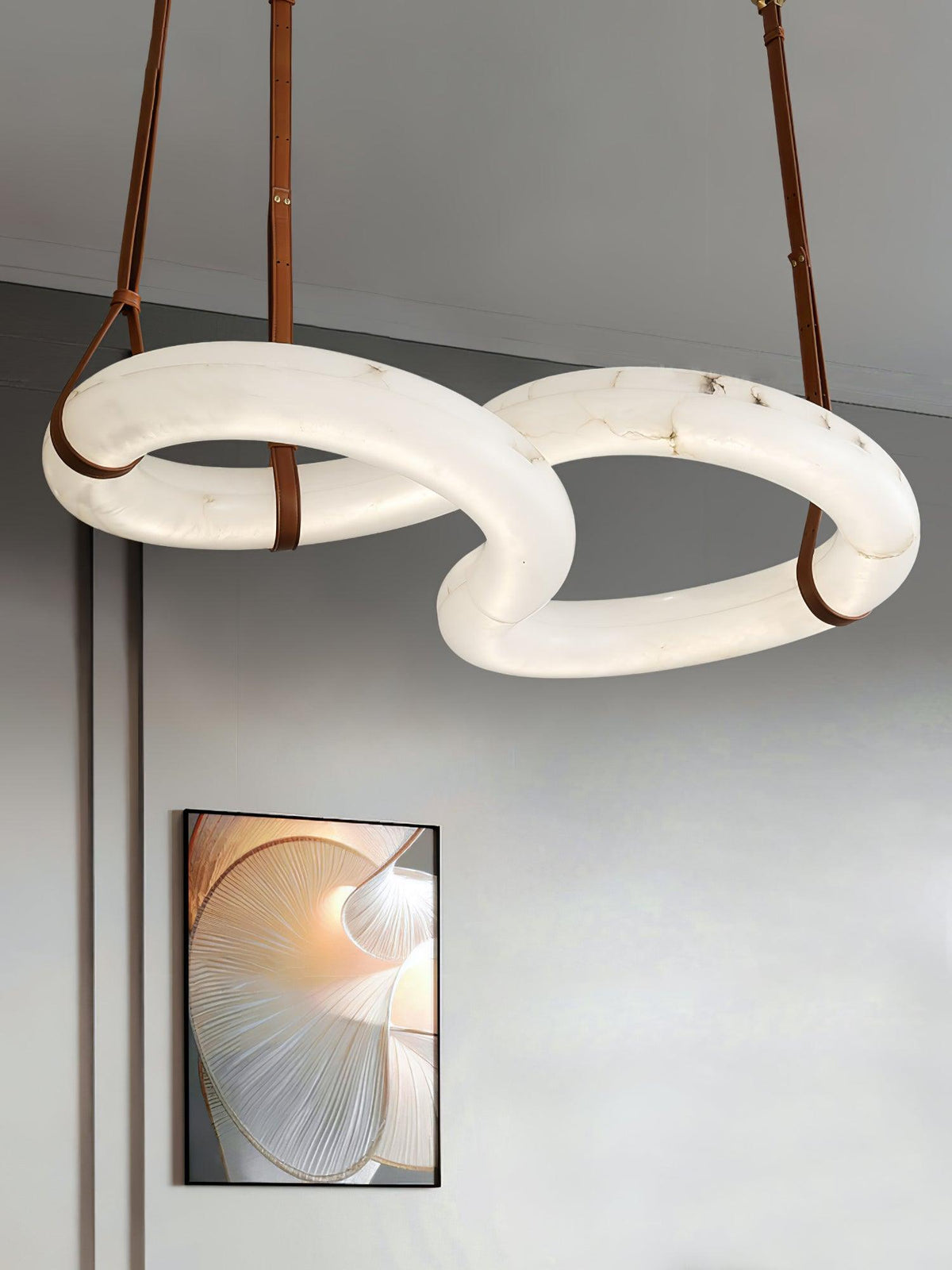 Infinity Alabaster Pendant Light in Brass and Leather