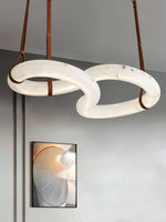 Infinity Alabaster Pendant Light in Brass and Leather