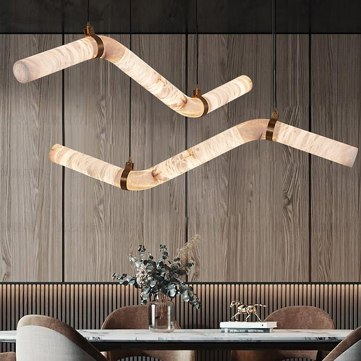 Infinity Alabaster Pendant Light in Brass and Leather