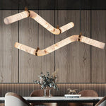 Infinity Alabaster Pendant Light in Brass and Leather