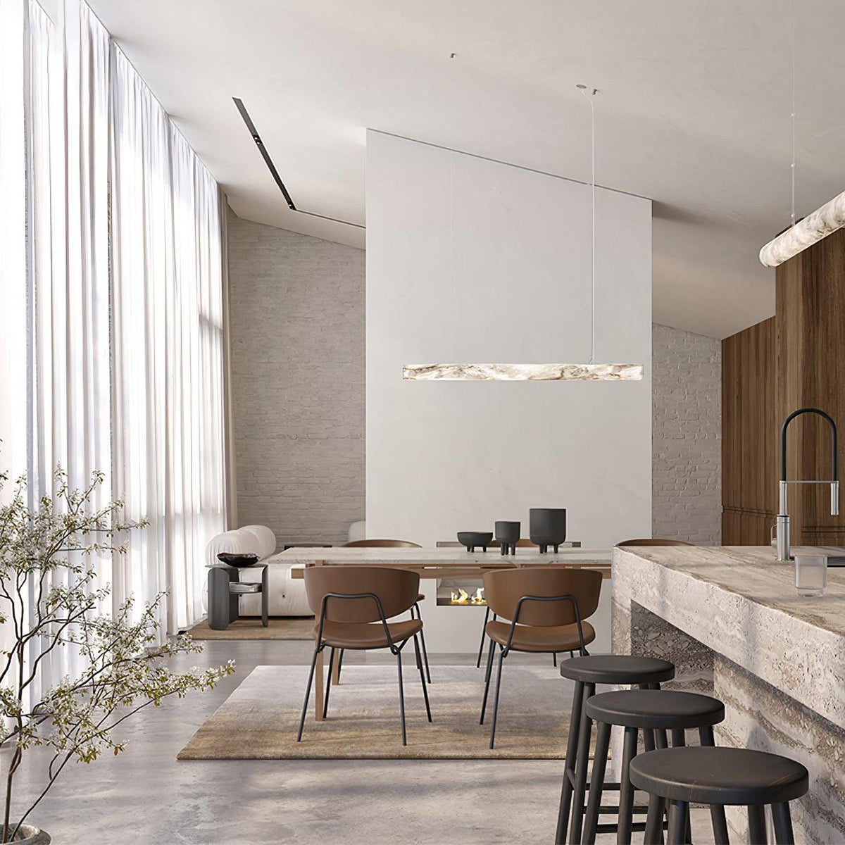 Infinity Alabaster Pendant Light in Brass and Leather