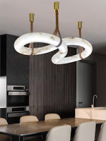 Infinity Alabaster Pendant Light in Brass and Leather