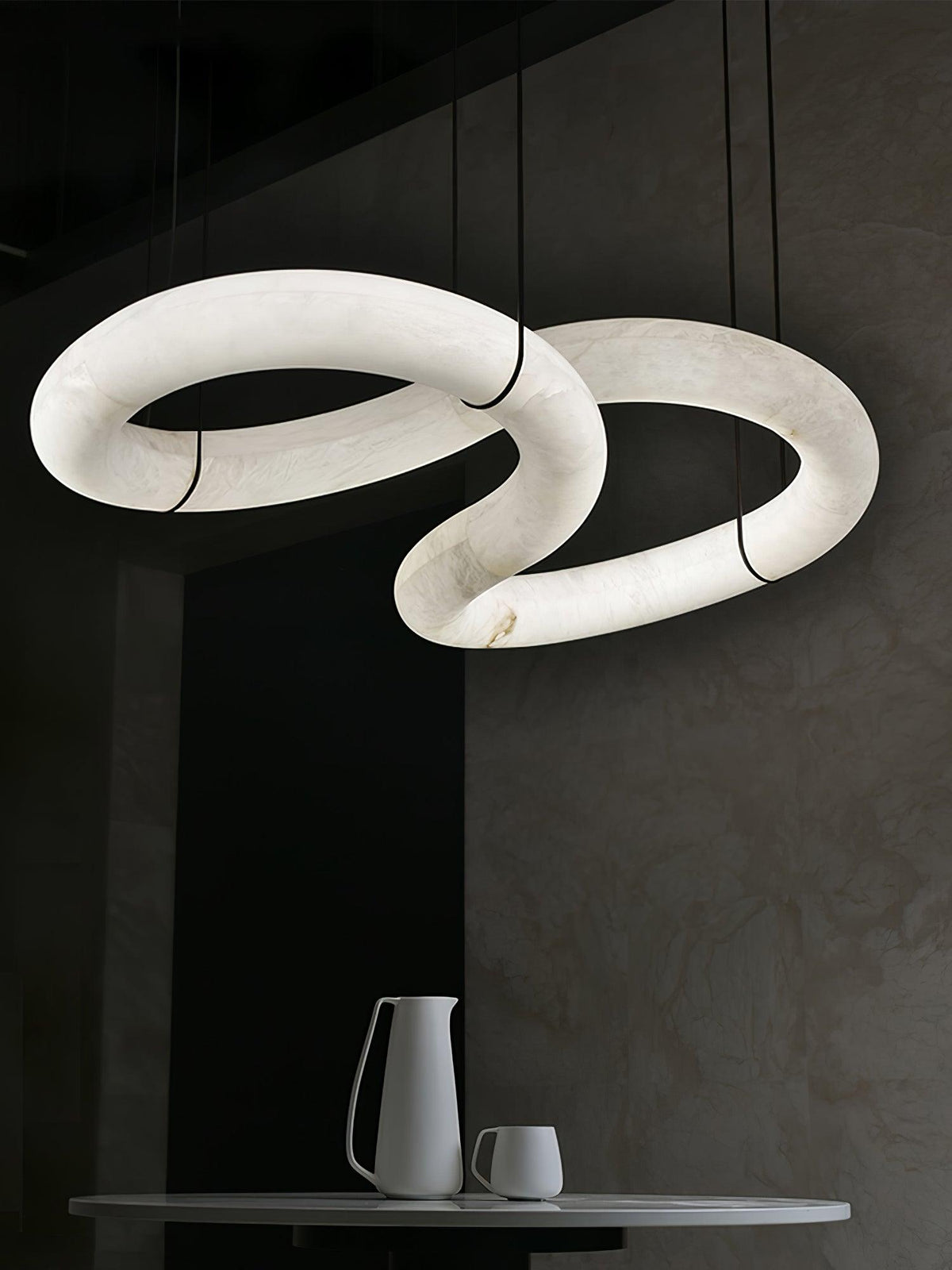 Infinity Alabaster Pendant Light in Brass and Leather