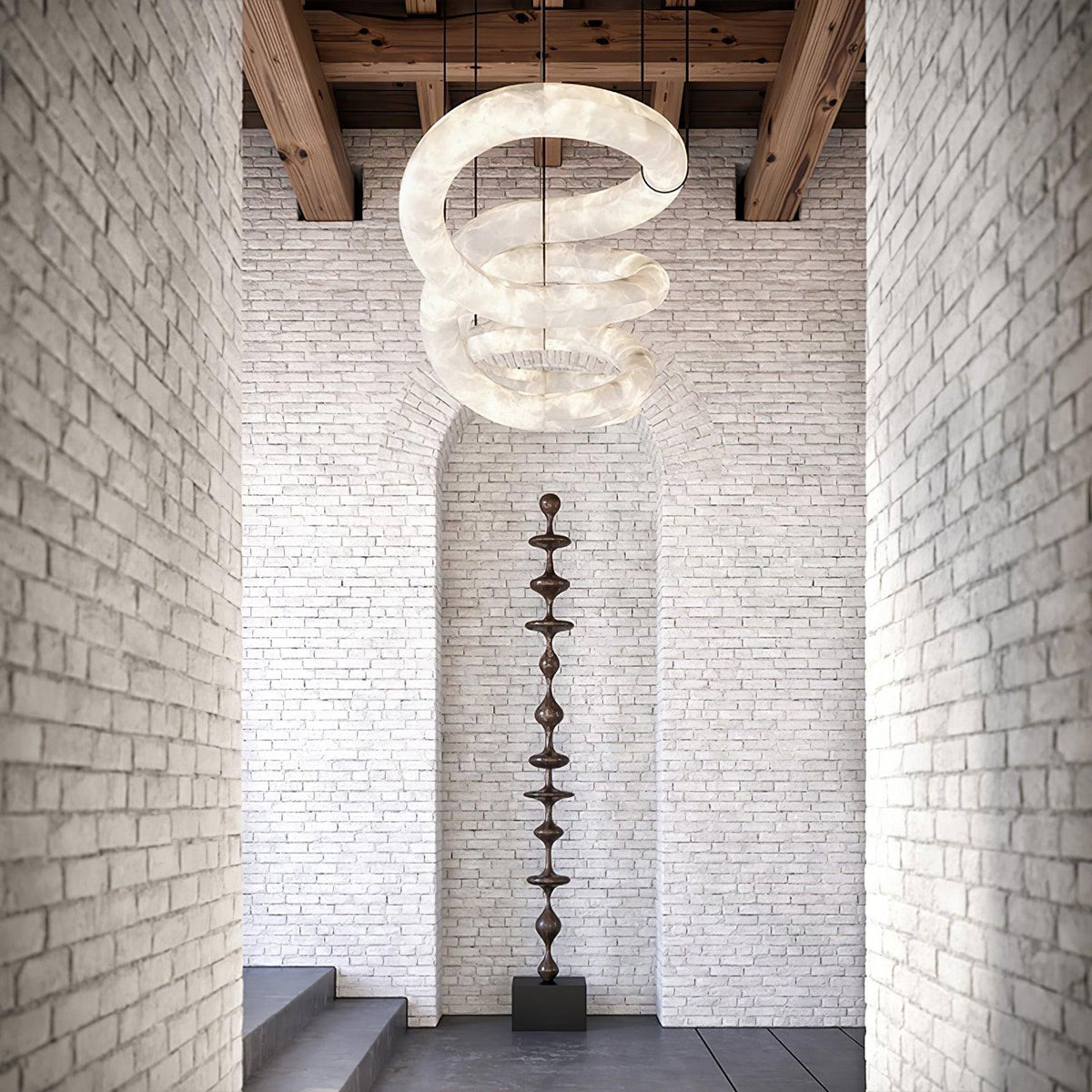 Infinity Alabaster Pendant Light in Brass and Leather