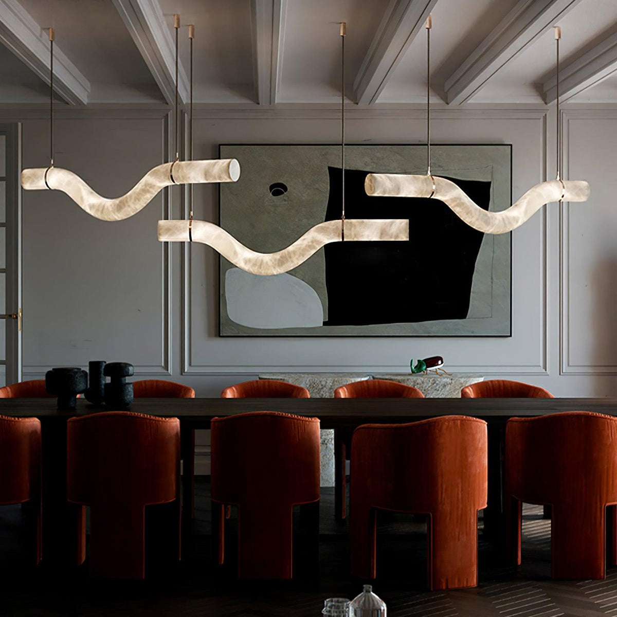 Infinity Alabaster Pendant Light in Brass and Leather